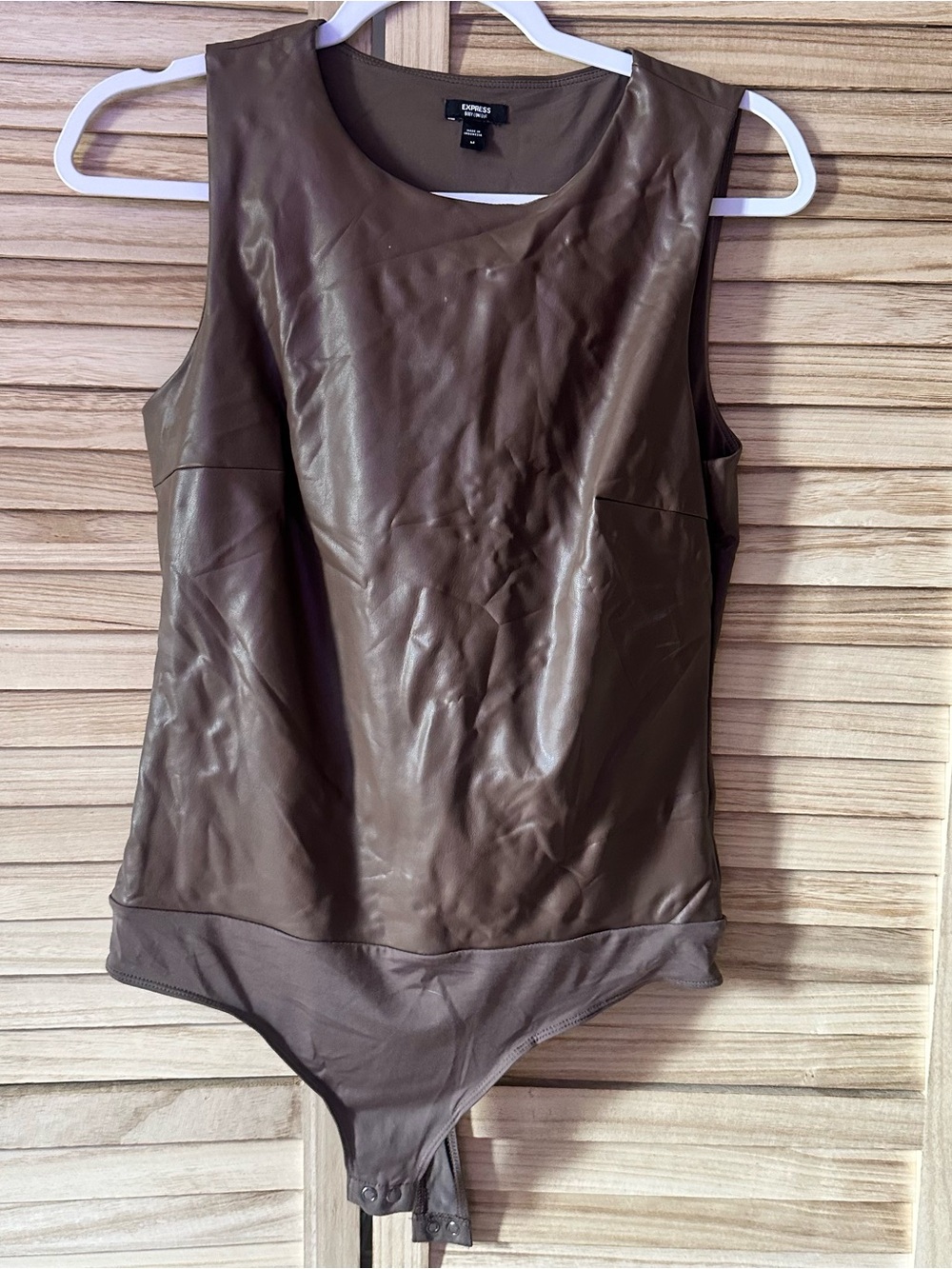 Express Chocolate Brown Faux-Leather Sleeveless Bodysuit